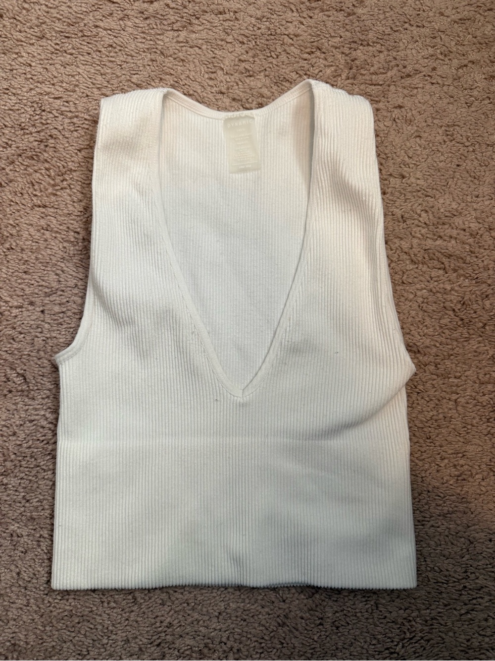 Ribbed Deep V-Neck Tank Top - White